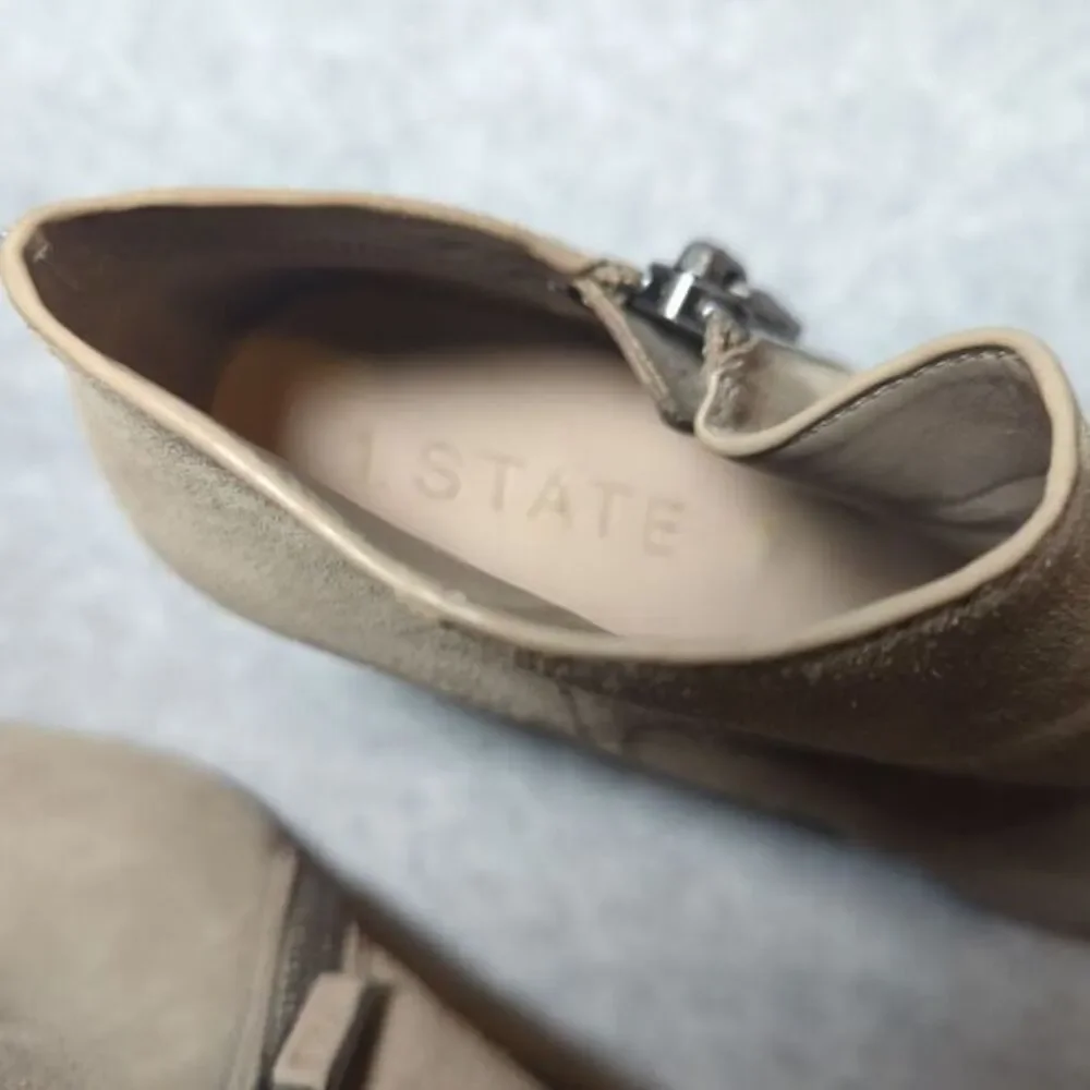 1STATE  Women's Kaleb‎ Boot Size 8 Wedge Heel Tan Taupe Suede Zip Shoe